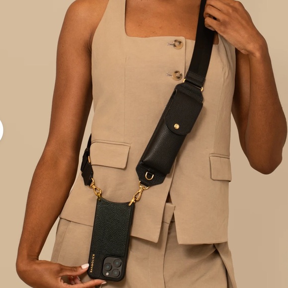 Bandolier Black Crossbody Phone Case with Gold Hardware - Picture 3 of 3
